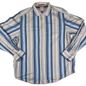 Tommy Bahama Mens XL Blue Pink Stripe Button Front Shirt Long Sleeve Island